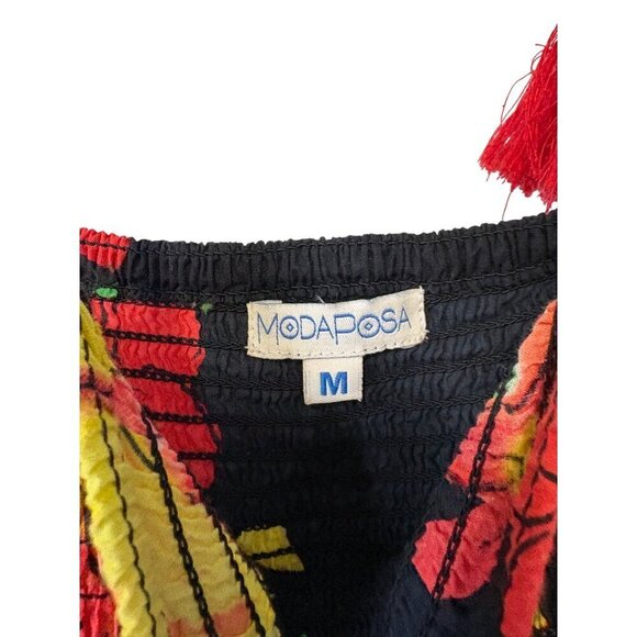 ModaPosa Women's Maxi Length Smocked Bodice Tropical Floral Tiered Dress Size M - Picture 7 of 12